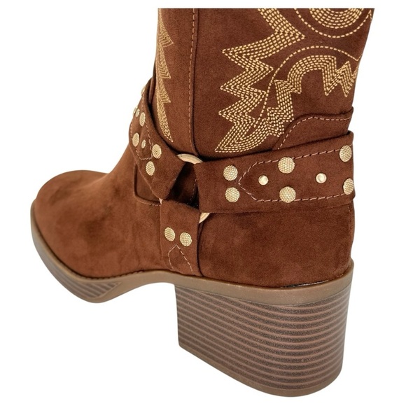 71c1EdrOkyL._AC_SY300_QL30_.jpg Sun + Stone Norahh Brown Microsuede Embroidered Womens Ankle Boots Size 10M